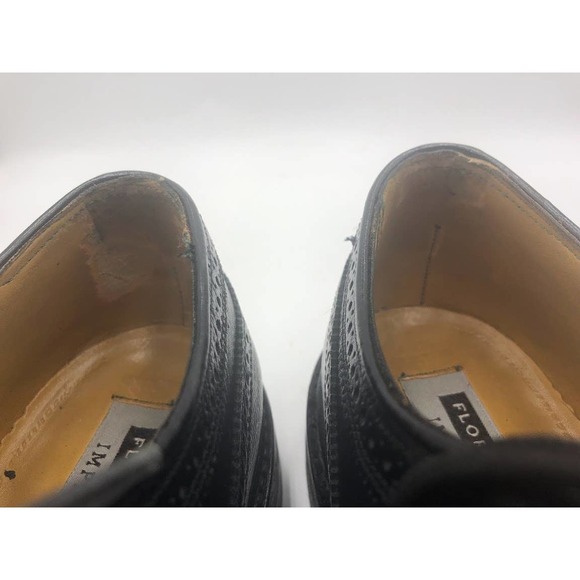 Vintage Florsheim Imperial Men's Black Leather Wing Tip Dress Shoes 9.5D - Picture 11 of 13